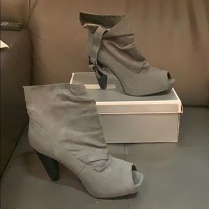 Grey Suede Heeled Booties